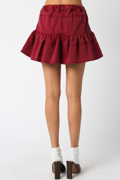 Burgundy Layered Ruffle Skirt
