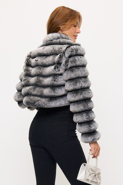 Charcoal long Sleeve Chinchilla Cropped Jacket