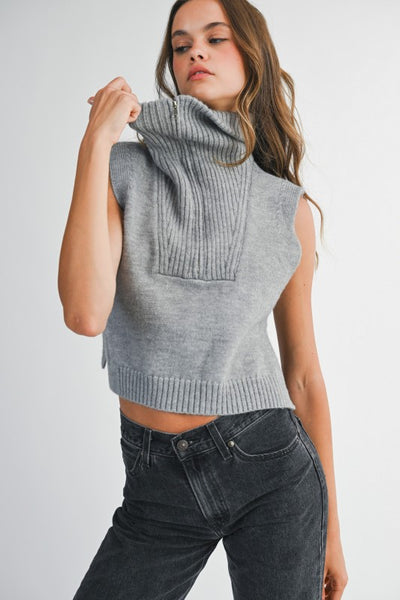 Grey Side Opening Knit Vest