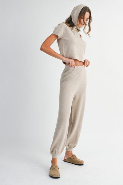Taupe Knit Sweater Pants and Scarf Set