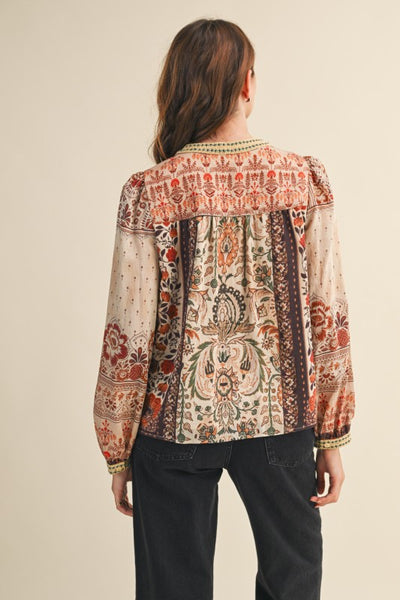 Multi Patchwork Print Button Down Blouse