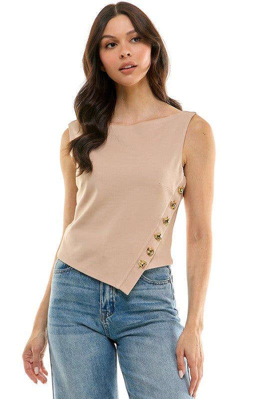 Taupe Asymmetrical Knit Top