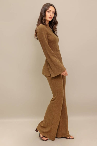 Mocha Knit Long Sleeve Top and Pants Set