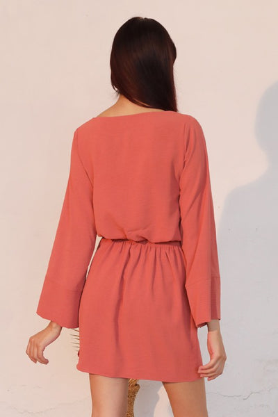 Coral Crepe Long Sleeve Cuff Top