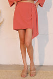 Coral Crepe Side Drape Skirt