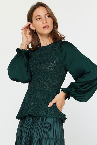 Green Glitter Flared Sweater Top