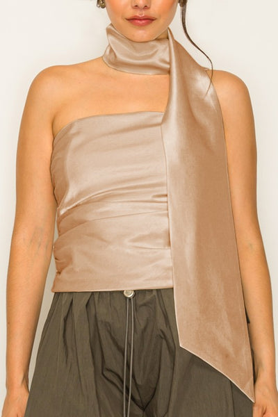 Ecru Satin Neck Wrap Top