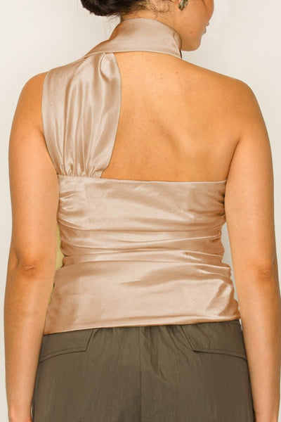 Ecru Satin Neck Wrap Top