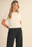 Cream Fuzzy Short Sleeve Cardigan