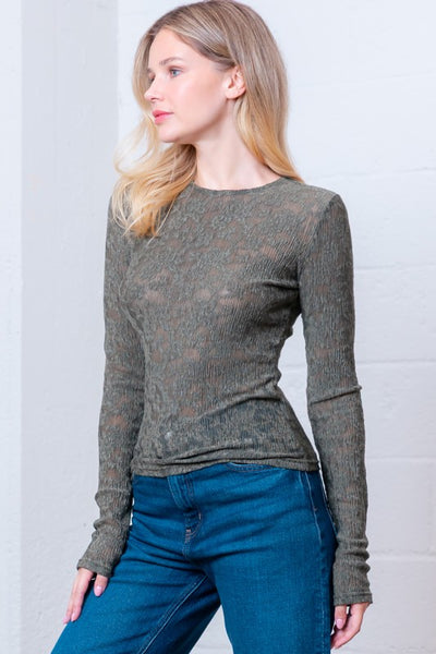 Olive Lace Long Sleeve Blouse