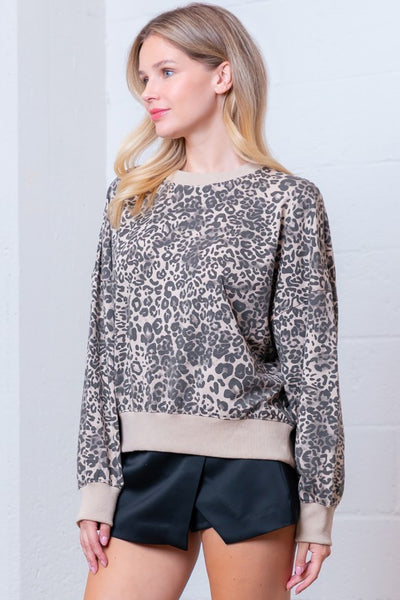 Beige Leopard Print Pullover