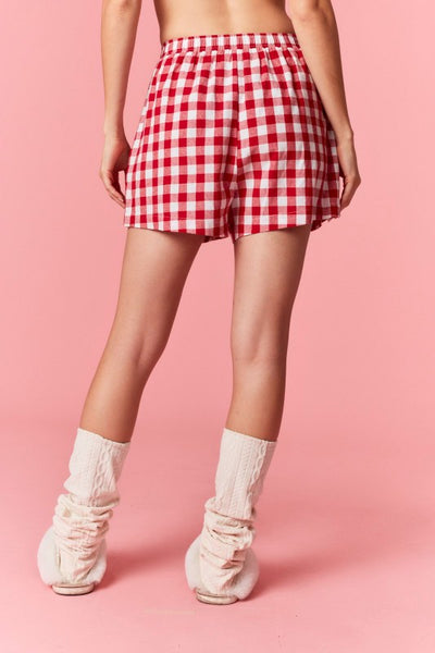 Red Gingham Pom Pom Detail Shorts