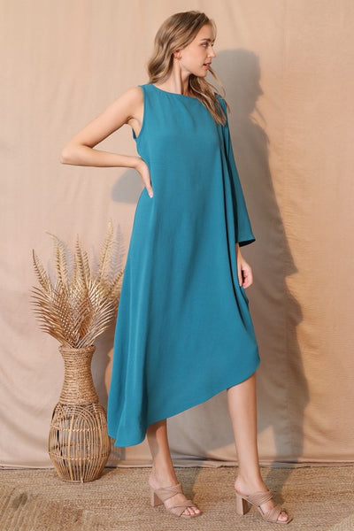 Teal Crepe One Sleeve Dress