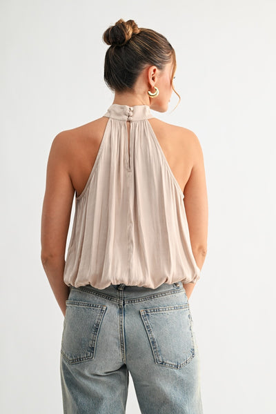 Champagne Mock Neck Blouse Top