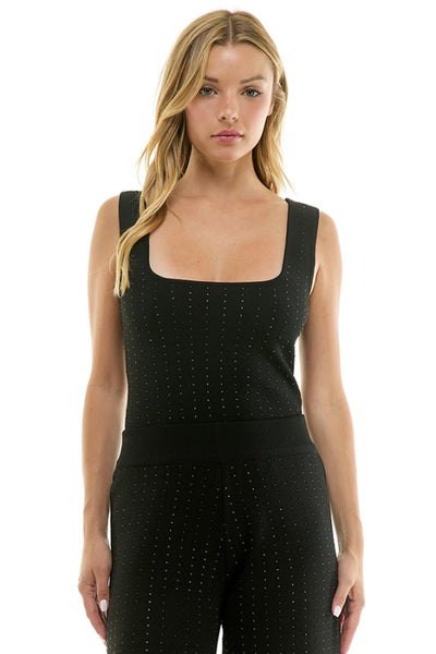Black Studded Curve Hem Tank