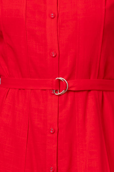 Bright Red Linen Dress With Belt