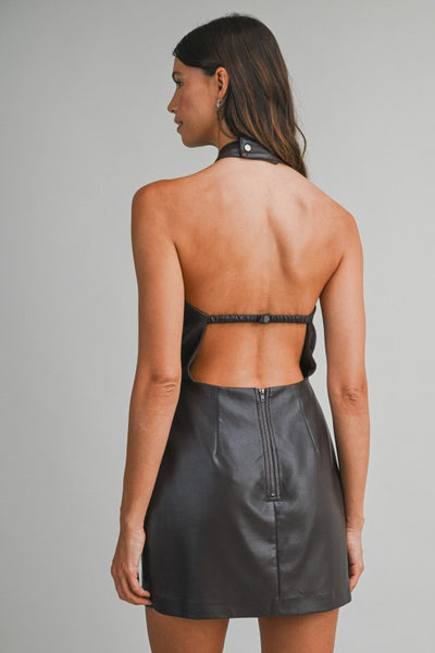 Chocolate Leather Halter Neck Romper