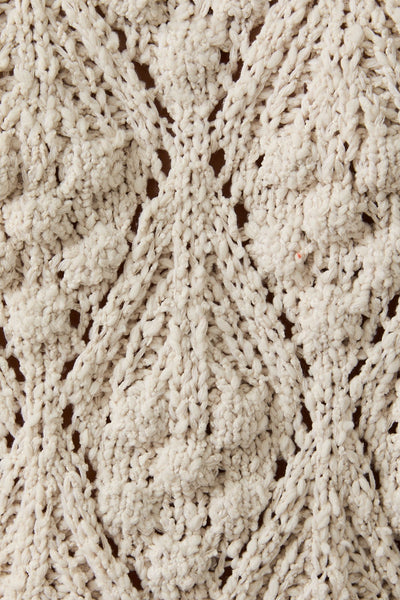 Cream Crochet Short Sleeve Sweater Top