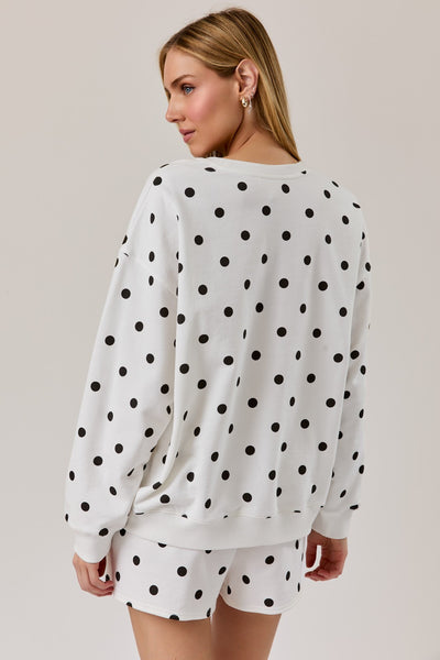 Crew Neck Long Sleeve Polka Dot Print Sweatshirt