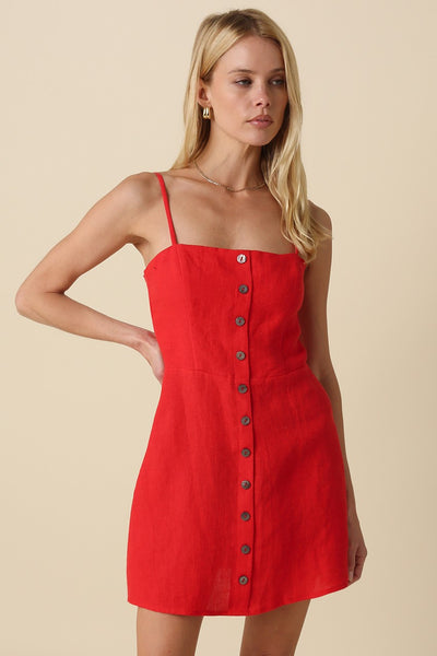 Red Button Detailed Dress