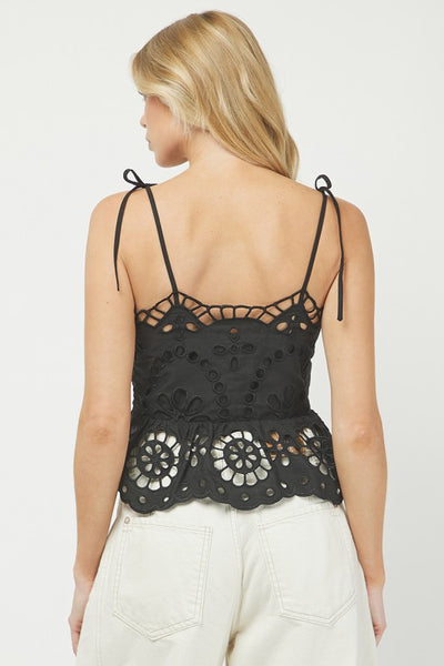 Black Eyelet Peplum Top