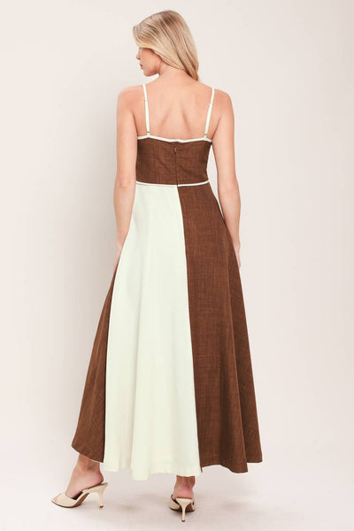 Beige & Brown Contrast Midi Dress