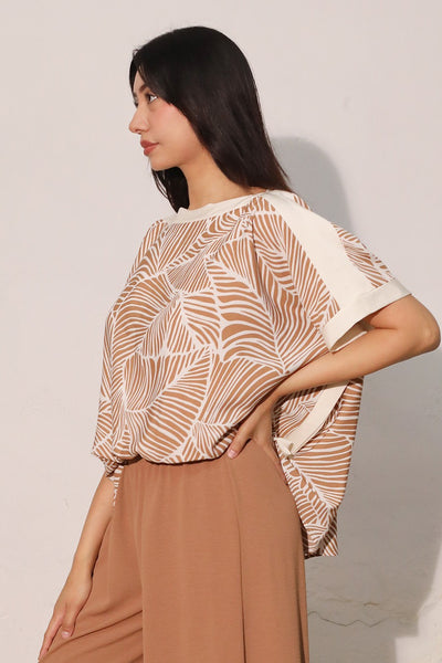 Camel Leaf Print Top