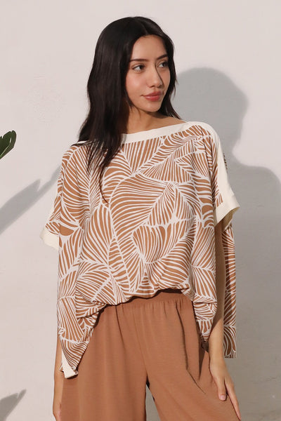 Camel Leaf Print Top