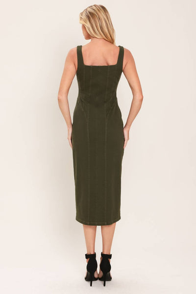 Olive Twill Midi Dress