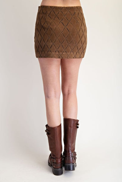 Brown Crochet Suede Mini Skirt