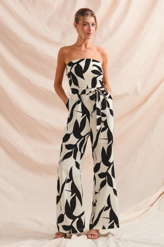 Black & White Printed Smocked Jumpsuit