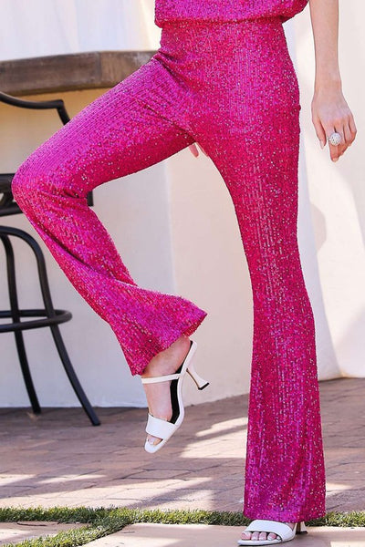 Fuchsia Colored Waist Band Detail Side Zipper Sequin Pants – THE WEARHOUSE