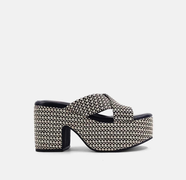 Darla Black and White Platform Wedge Heels
