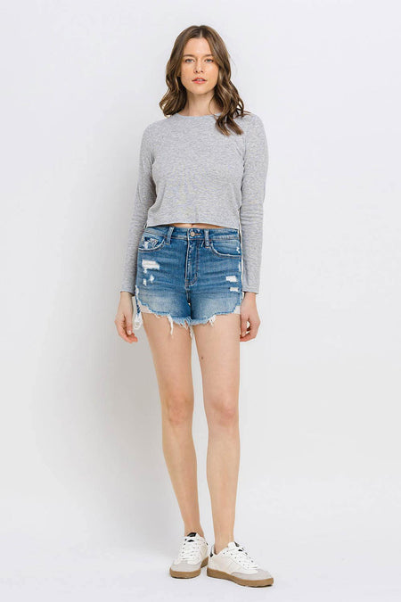 Blue Colored High Waisted Metallic Shorts