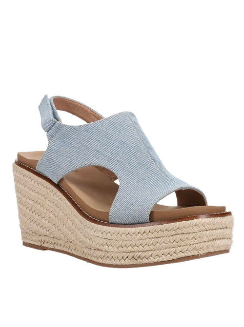 Denim and Woven Detail Wedge
