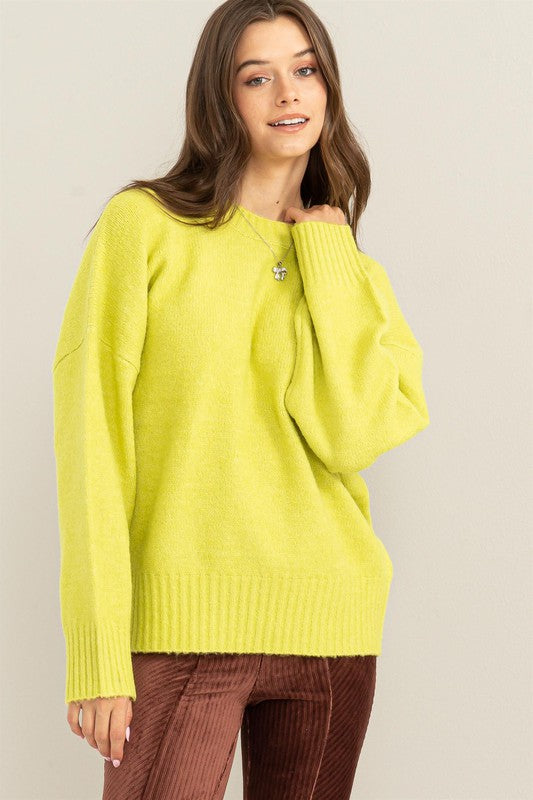 Lime Colored Drop Shoulder Sweater
