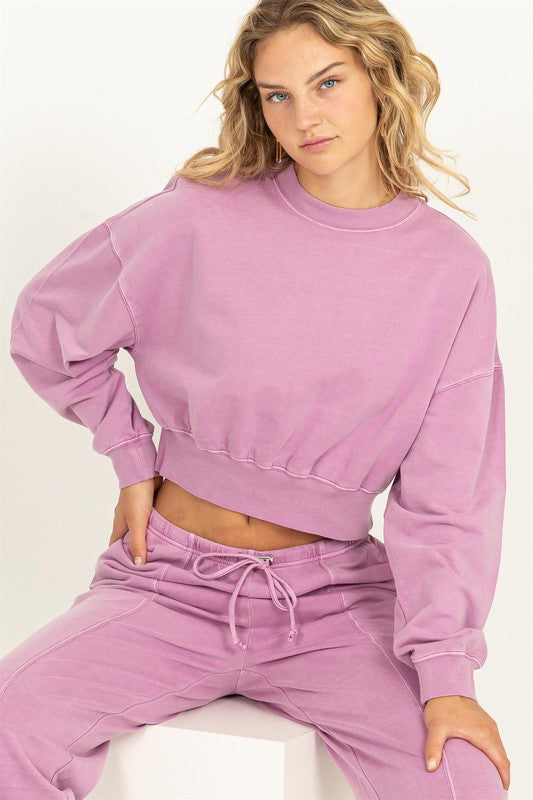 Vintage Plum Colored Mock Neck Cropped Sweatshirt
