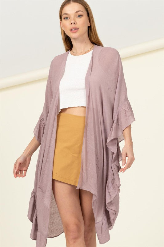 Dusty Mauve Side Ruffle Trim Shawl