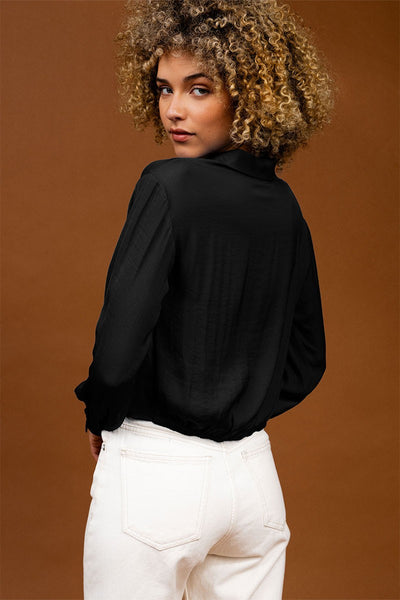 Black Cropped Button Down Shirt