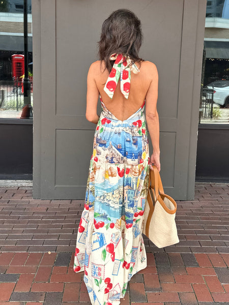 Printed Italy Maxi Halter Dress