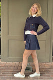 Denim Knit Patch Long Sleeve W/ Denim Skirt Set