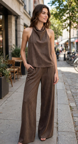 Sueded Knit Halter Top and Pants Set