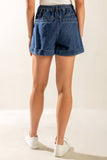 Dark Denim Front Tie Cuffed Shorts