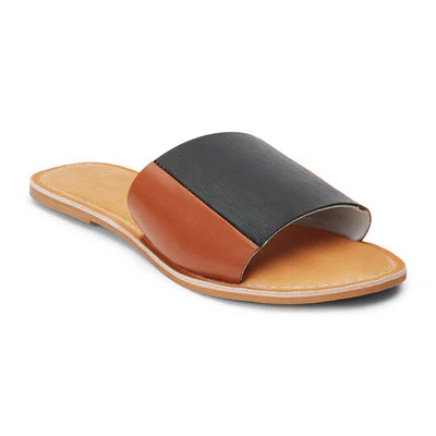 Black and Tan Slide Sandals