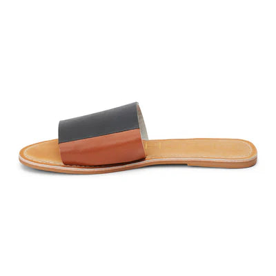Black and Tan Slide Sandals