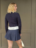Denim Knit Patch Long Sleeve W/ Denim Skirt Set