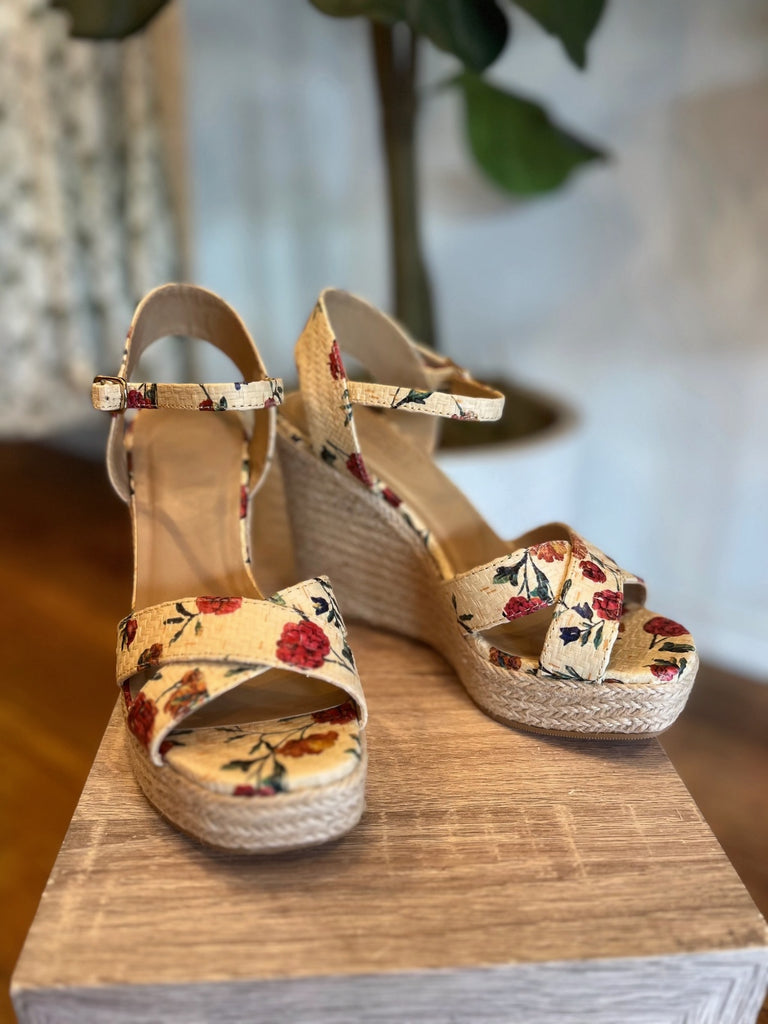 Cream and Floral Wedges