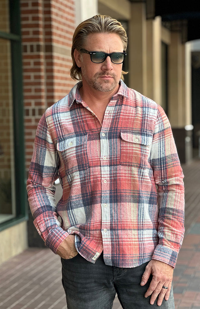 Salmon Colored Double Pocket Flannel Button Down
