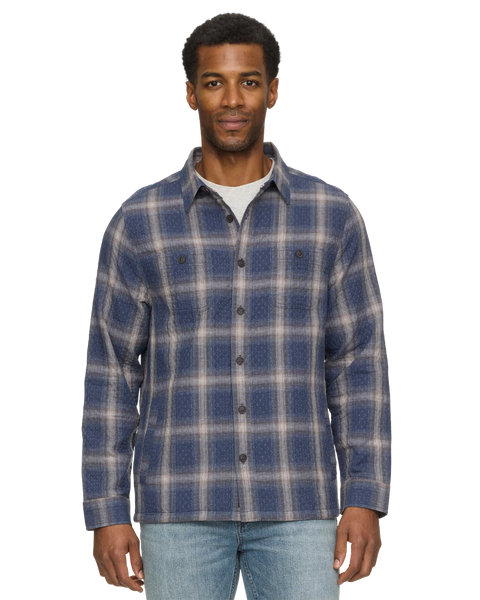 Navy Plaid Quilted Shirt Jacket