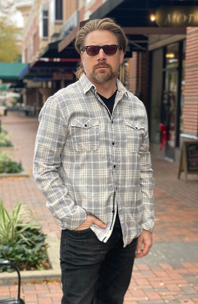 Heather Grey Long Sleeve Flannel Button Down